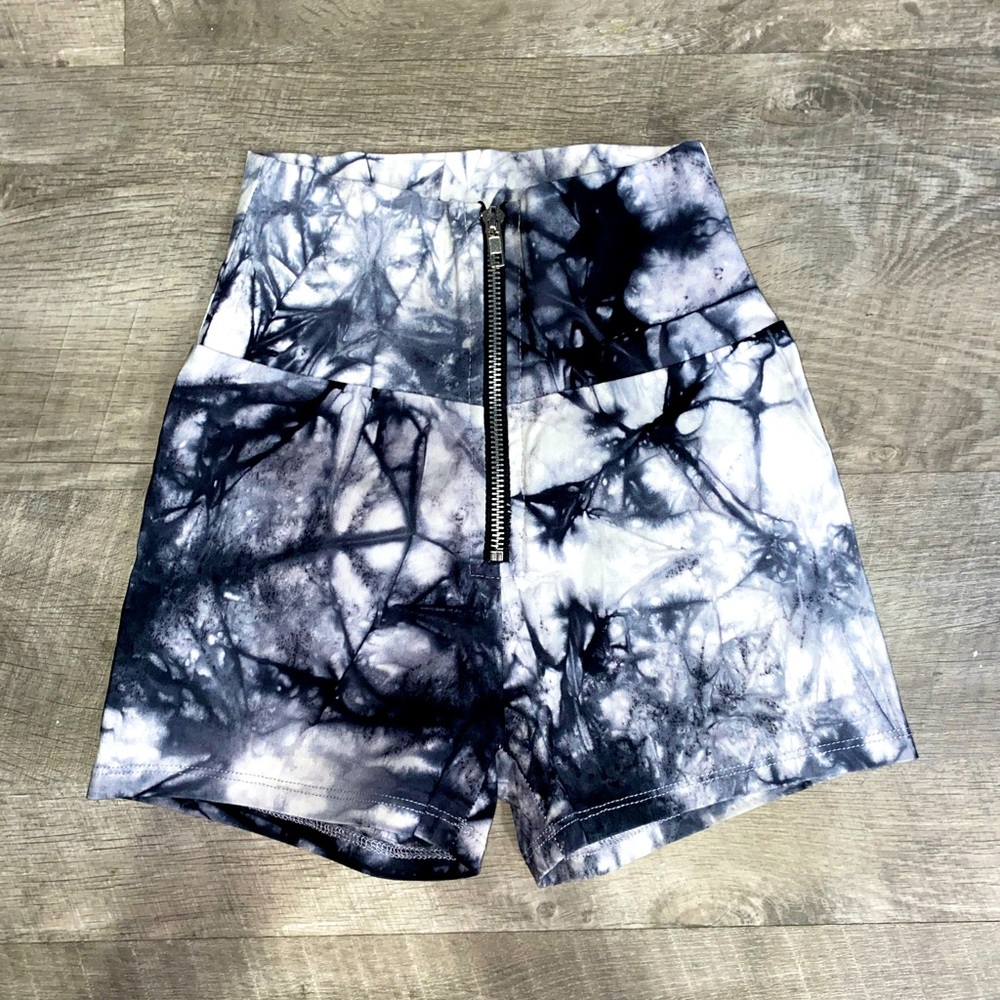 iHeartRaves High Waisted Zip Up Marble Shorts